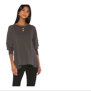 Free People Black Gray Amelia Thermal Tunic Top Split Back Oversized Size M